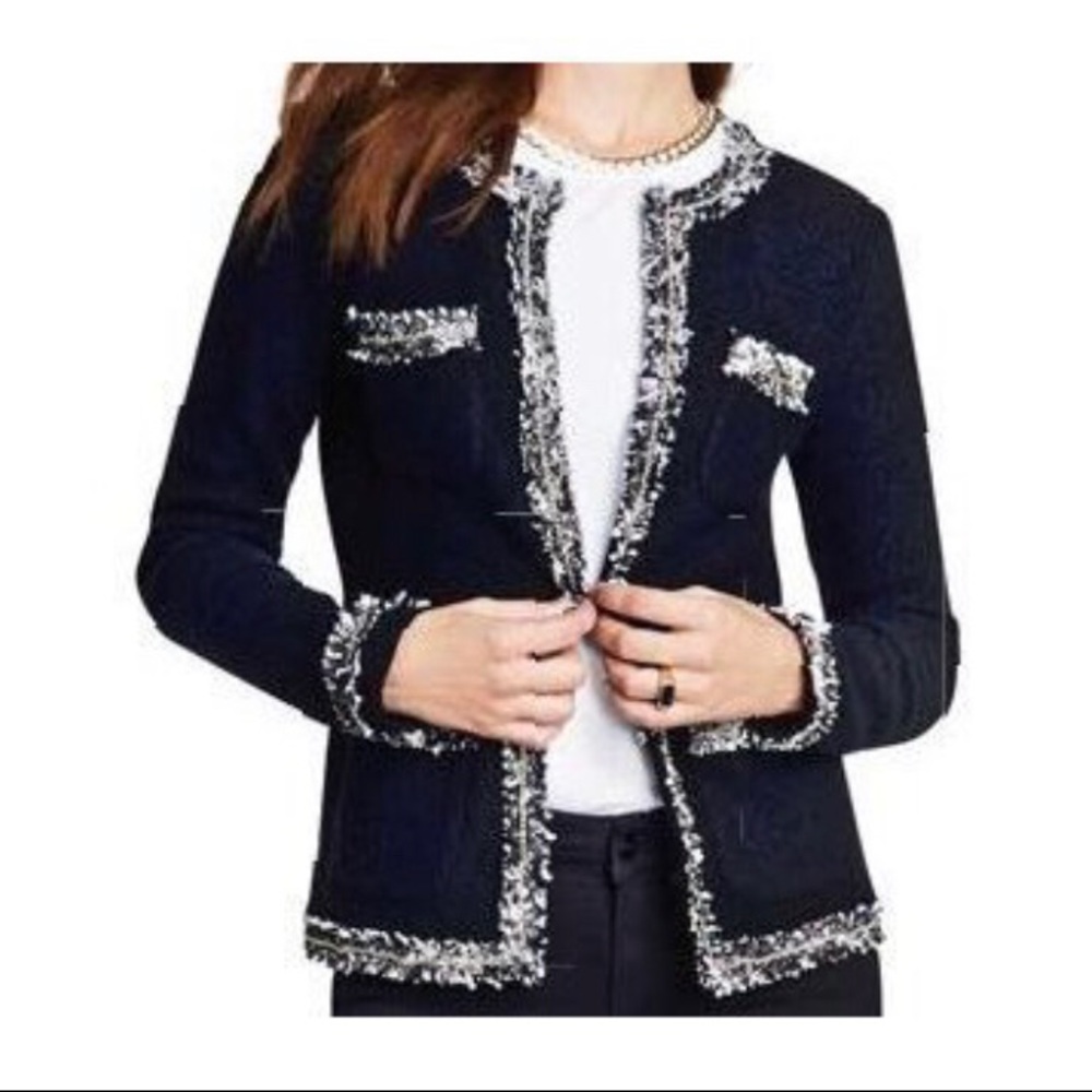 Karl Lagerfeld Sweater Jacket with Tweed Trim